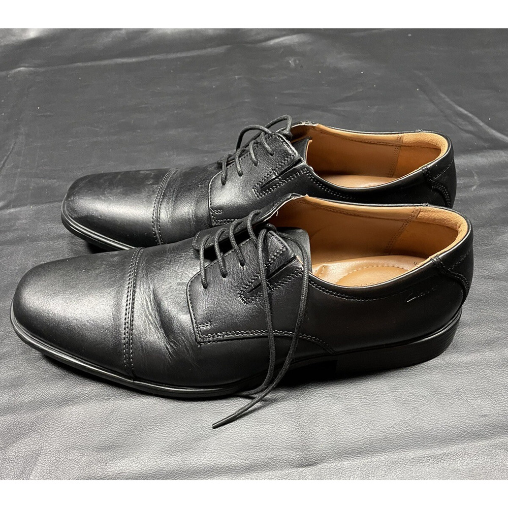 Clarks Men’s 11 Shoes Tilden Cap Black Leather Oxford Dress — 203